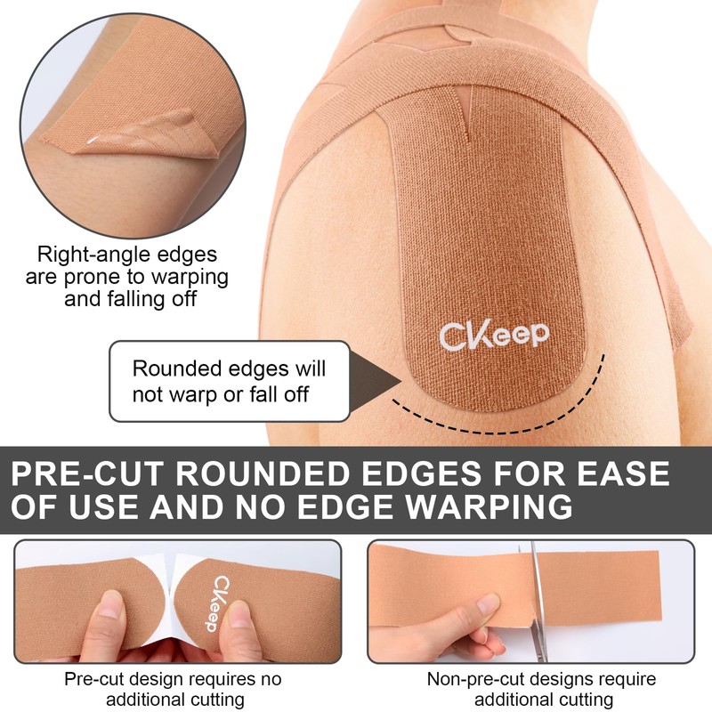 CKeep Kinesiology Tape, 2 Rolls Cotton Latex Free Hypoallergenic Elastic