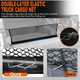 JJMY Envelope Style Truck Bed Cargo Net Compatible with Ford F150 2015-2024 2025,Highly Elastic Truck Cargo Net for F150 Accessories, Upgraded Storage Bag & Heavy Duty Carabiners