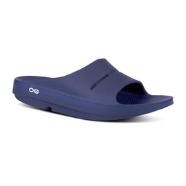 OOFOS OOahh Slide, Navy - Men’s Size 6, Women’s Size 8 - Lightweight Recovery Footwear - Reduces Stress on Feet, Joints & Back - Machine Washable
