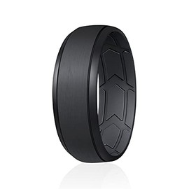ROQ Breathable Silicone Rings for Men - Inner Arrow Shape Grooves for Enhanced Breathability - Classic Mens Silicone Rubber Wedding Ring Band - Black Colors - Size 9