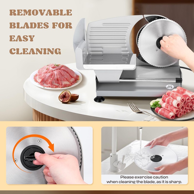 Moongiantgo Meat Slicer 200W With 2 Removable 7.5’’ Stainless Steel