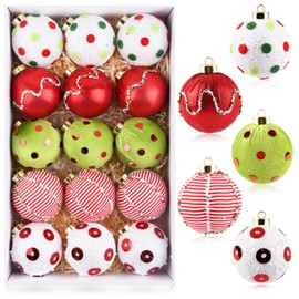 Christmas Ball Ornaments for Tree Decorations - Large 3.15 inch Shatterproof Xmas Ornaments for Indoor Holiday - Funny Christmas Bulbs Set for Home Party Decor - Red Green White Multicolor 80mm