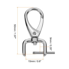 sourcing map 4Pcs Swivel Clasps Hook, 15mm(0.6 Inch) D Ring Detachable Snap Hook Metal Lobster Claw Clasp Hook with Screwdriver for Purse Keychain DIY Craft, Silver