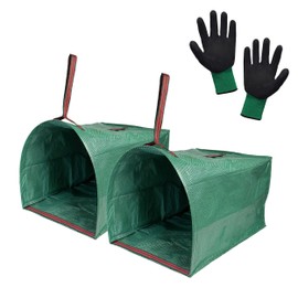 2-Pack Reusable Yard Waste Bag, Dustpan Leaf Collector, Heavy Duty Folding 40 Gallon with Gardening Gloves for Leaves, Grass Clippings
