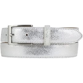 BELTINGER Metal Look Belt 3 cm Leather Belt Metallic Look 30 mm Metal Leather Belt with Silver Belt Buckle, Silver