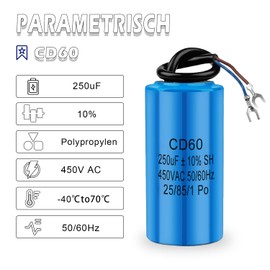 Iruihoo CD60 250uf AC 450V 50/60HZ Capacitor Starter Capacitor Electric Capacitor Motor Run Capacitor with Cable for Refrigerator Motor Pump Generator
