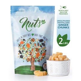 NUTS U.S. - Unsulphured Crystallized Ginger Chunks | No Artificial Colors | Fresh and Delicious Dried Gingers in Resealable Bag!!! (2 LBS)