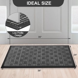 Mibao Front Door Mat, Heavy Duty Durable Welcome Mat for Outdoor Indoor, Dirt Trapper Waterproof Super Absorbent Door Mat for Entryway Outside Patio Porch, 24"x36", Gray