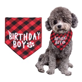 KINBOM Dog Birthday Bandana Boy, Plaid Printed Dog Bandana Pet Dog Bibs Dog Triangle Scarf Birthday Party Supplies for Small, Medium, Large Dogs Puppies (Red)