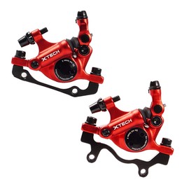 CNC MTB Hydraulic Disc Brake Set，Bike Disc Brake Sets Front and Rear Line Pulling Hydraulic Disc Brake，Red.