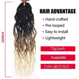 Faux Locs Crochet Hair 18Inch Soft Locs, 8Packs Crochet Locs With Curly Ends Dreadlock Extensions Boho Faux Locs Crochet Braids (1B/27/613, 18(Pack of 8))