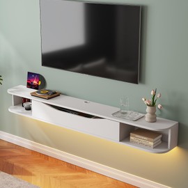 FurniNova Floating TV Stand,55'' Wall Mounted TV Cabinet,Floating TV Console,Under TV Shelf with 1 Door and 2 Cabinets for TVs up to 65''(White)