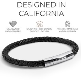 Elegatto Elagio Premium Braided Leather Bracelet for Men | Full-Grain Braided Leather with Sterling Silver Polished Stainless Steel Clasp | Men’s Designer Bracelets | Medium (7")