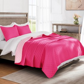 Exclusivo Mezcla Reversible California King Size Quilt Bedding Set with Pillow Shams, Lightweight Quilts Cal King Size, Soft Bedspreads Bed Coverlets for All Seasons - (Hot Pink, 112"x104")