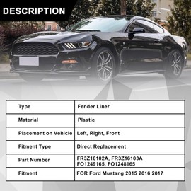 Sekeseauto 2PCS Front Left & Right Side Fender Wheel Liners Compatible with Ford Mustang 2015-2017# FR3Z16102A FR3Z16103A FO1249165 FO1248165