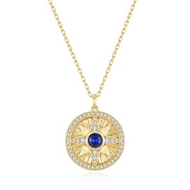 FANCIME Sapphire Star Necklace for Women 14K Gold Plated 925 Sterling Silver Birthstone Pendant September Birthstone Gifts for Her