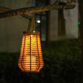 Large Solar Rattan Lantern Outdoor - Natural Solar Lights Outdoor Lights | Rattan Lantern Portable Solar Lantern Eco-Friendly Weather-Resistant