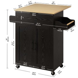 IRONCK Rolling Kitchen Island Table with Drop Leaf Storage Cabinet, Drawer, Spice Towel Rack, Kitchen Cart, for Small Place 37.2" Wide Black