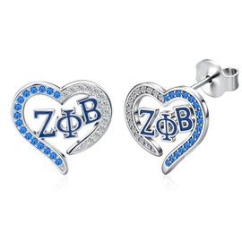 AKA/ZPB Sorority Gifts for Women 925 Sterling Silver Sorority Paraphernalia Gifts Jewelry for Women, 0.47inch, Sterling Silver, Zircon
