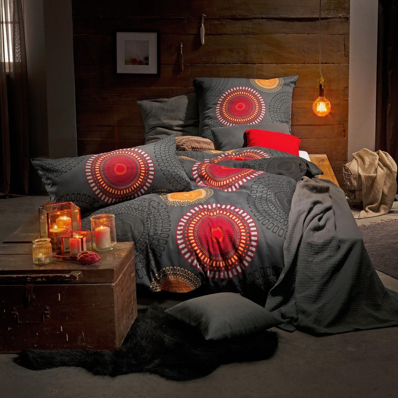 REDBEST Bed Linen Satin Circles Anthracite Terra Size 135 x