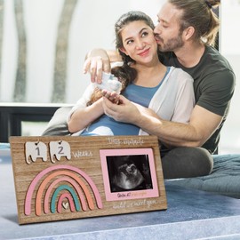 Dsekoxi Sonogram Picture Frame Pregnancy Announcements Gift, Ultrasound Picture Frames with Elephant Theme Countdown Calendar and Changeable Mats, 1st Ultrasound Frame, Expecting Mom Gift