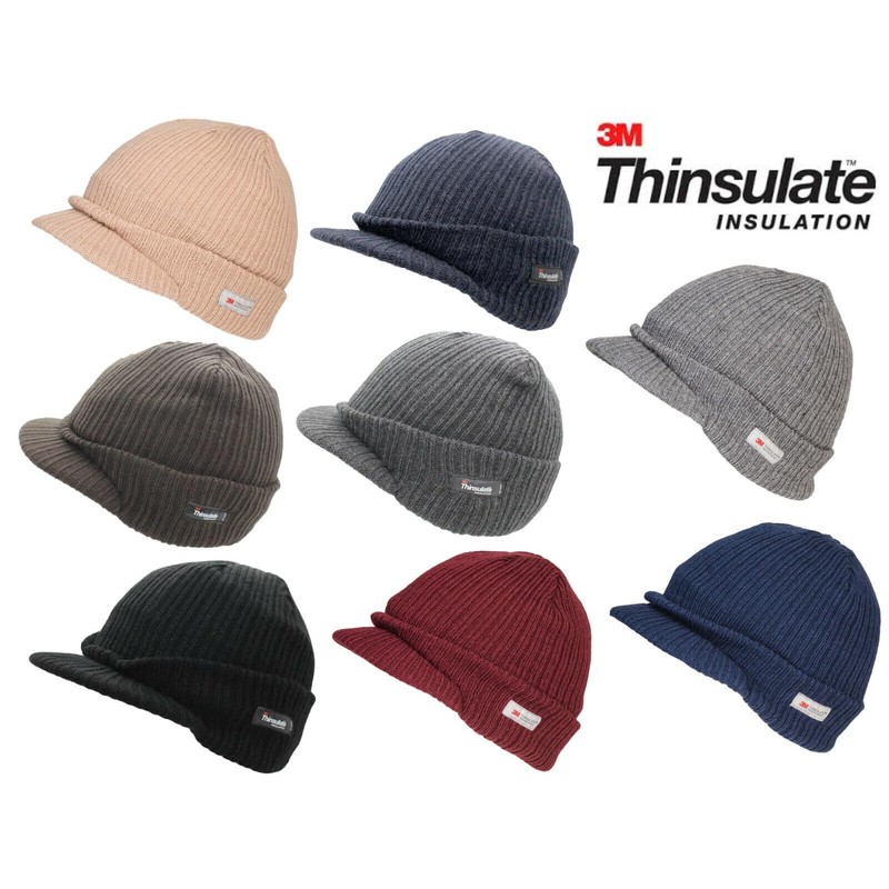 Thinsulate Peaked Knitted Beanie Hat Winter Hat Stretch Knit Work