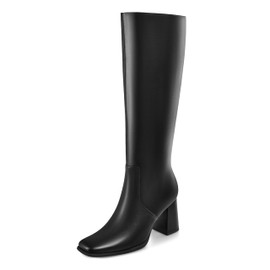 MIRAAZZURRA Square Toe Boots Black Knee High for Women Chunky Heel for Party Dress Tall Boots Size 8.5