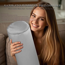 Satin Cylinder Pillowcase | Silk-Like Roll Bolster Pillow Cover with Hidden Zipper | Neck Roll Covers for Hair & Skin Friendly（ Silver gray24 x 6" ）