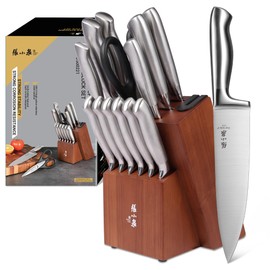 ZHANG XIAO QUAN SINCE 1628 15Pcs Knife Block Set,kitchen knife set with Built-in Sharpener Razor-Sharp High Carbon Stainless Steel Dishwasher Safe(Silver)