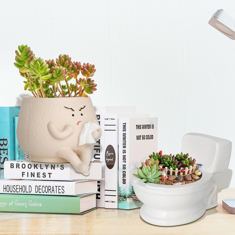 Toparad Face Self Watering Planter Pots Funny Toilet Plant Pot