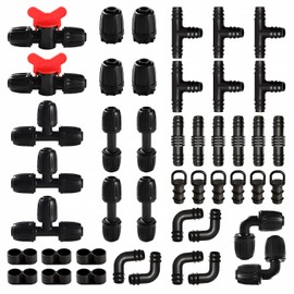 VooGenzek 45 Pieces 16 mm Irrigation Fittings Kit, Barbed Garden Hose Connector, 16 mm Irrigation System, Gate Valve Valves, Straight, Bends, T-Pieces, End Cap, End Plugs, Black