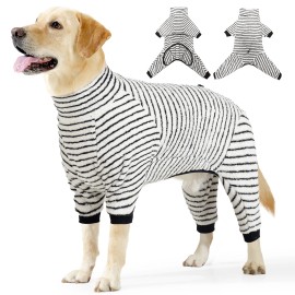 Striped Dog Pajamas Stretchable 4 Legs Soft Plush Pet Pjs Onesie for Puppy to Large DogsSize: S, Color: Black