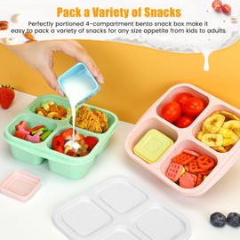 Caperci Lunchable Snack Containers - 4 Compartments Bento Snack Boxes (4 Pack) with 2 Leakproof Sauce Cups, Reusable Divided Food Containers for School, Work, Travel (Vintage Colors)