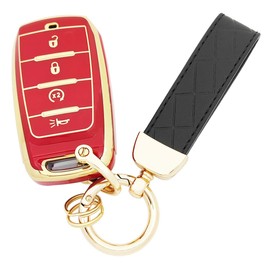 AYGUCEKE TPU Protective Key Fob Cover Case Compatible with 2009-2022 Dodge Ram 1500 2500 3500 Smart Remote Key Fob (4 Buttons, Red)