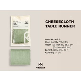 Vitalizart Cheesecloth Table Runner Sage Green 35 x 120 inches Rustic Gauze Fabric Tablecloth Sheer Boho Wedding Table Cover Cheese Cloth Table Decoration for Festival Party & Birthday & Arch
