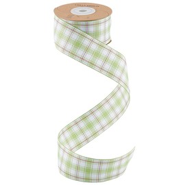 CABODYALS 9.14M 40mm Light Green Gingham Ribbon Plaid Fabric Woven Tartan Trim Buffalo Checkered Design Webbing Polyester Ribbons with Spool for Sewing Clothing Accessories Spring Decor Diy Craft
