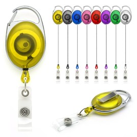 Yellow YoYo Retractable Reel Holder - by Lanyards Tomorrow Extending extendable Ski ID Identification Pass Badge Card Holders Security Access Control Carabiner with Metal Back Belt Clip Yo Yo | 1pc
