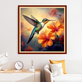 Disxvivy Cross Stitch Stamped Full Embroidery Kits DIY 11CT Cotton Thread Printed DIY Needlepoint Kits Craft Needlework Set Cross-Stitch Stamped Sets-Hummingbirds gather honey 18x18 inch