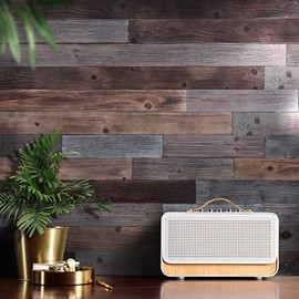 Holydecot Nail Up Paneling Wood Wall Panels, Real Wood, Solid Wood Planks DIY Easy Nail-Up Application, Rustic Reclaimed Barn Wood Paneling for Accent Walls, Brown Gray Combinations, 10.6 sq. ft