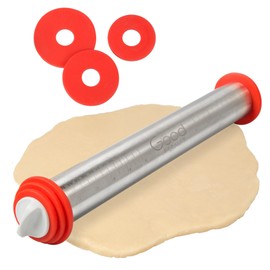 Adjustable XL Pastry Rolling Pin w/ 3 Spacer Rings - Heavy Duty NonStick Stainless Steel French Roller 17" Barrel - Adjust Dough Height for Baking XMAS Holiday Cookies & Desserts- Kitchen Essential