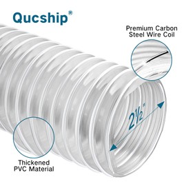 Qucship PVC Dust Collection Hose 2 1/2" x 20' - Heavy PVC Fume Collection Hose for Workshop, Woodworking, Dust Collection Systems