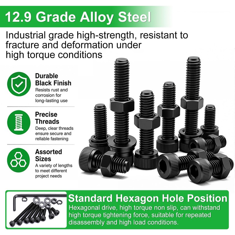 Twidec/1015PCS M3 Screws Assortment Kit,Hex Socket Cap Head Screws M3x6/8/10/12/16/20/25/30mm,12.9