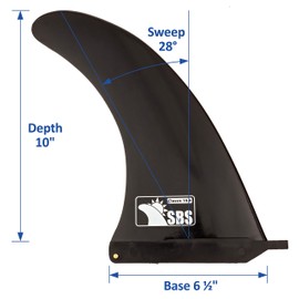 SBS 10" Surf & SUP Fin - Free No Tool Fin Screw - 10 inch Center Fin for Longboard, Surfboard & Paddleboard