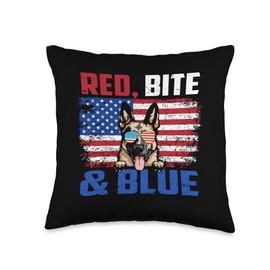 Red Bite And Blue Black Tan German Shepherd Dog 4th Of July Throw Pillow