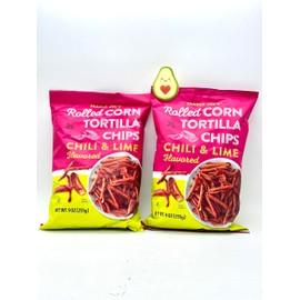 Privé Trader Joe's Rolled Corn Tortilla Chips Chili & Lime Flavored - Pack of 2 with Bonus Bag Clip (Bag clip type may vary)