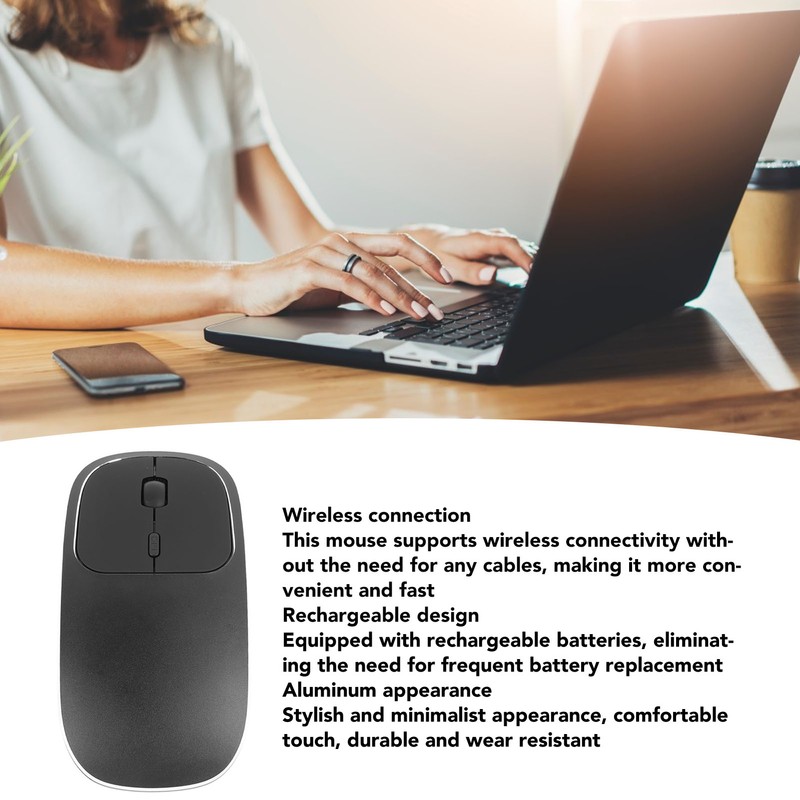 Slim Silent Mouse Portable 2.4G USB Cordless Mice Rechargeable Mobile