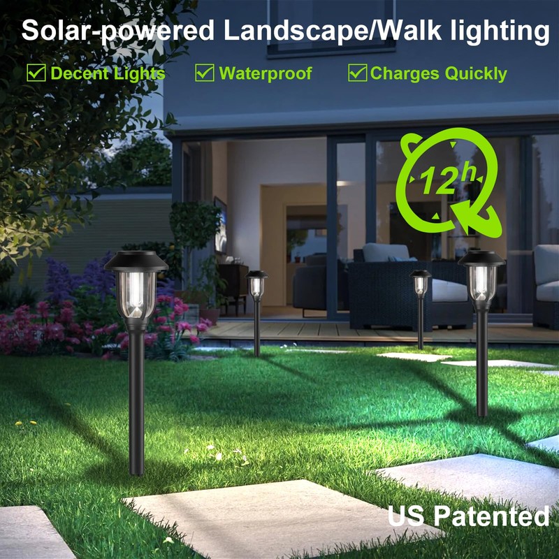 ILANCK 12 Pack Solar Lights Outdoor, 6000K Solar Pathway Lights