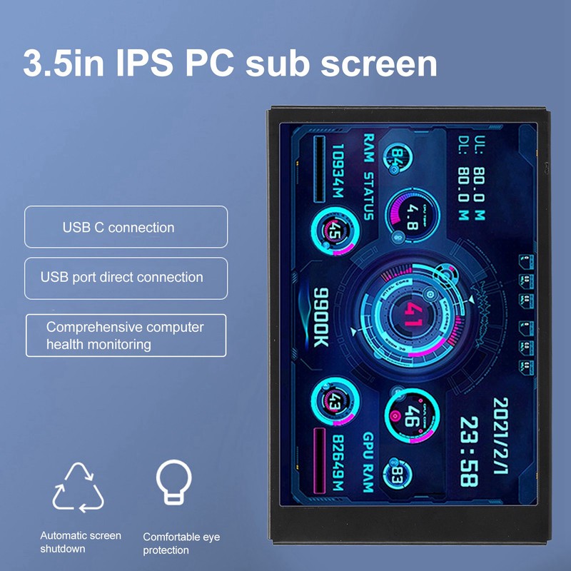 3.5in Computer Temp Monitor IPS Full View Display Small Screen