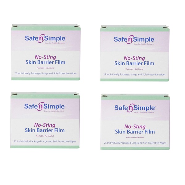 Safe n' Simple Skin Barrier No-Sting Wipes, 25 Count (4 Pack)