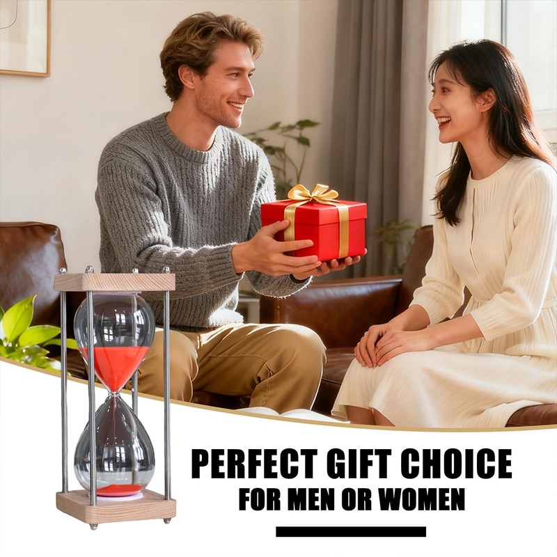 Large 60 Minute Hourglass, with Transparent Glass & Natural Oak